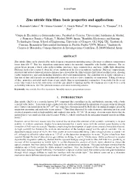 Zinc Nitride Thin Films: Basic Properties and Applications