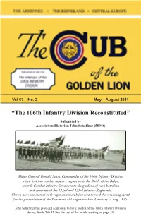 “The 106Th Infantry Division Reconstituted” Submitted by Association Historian John Schaffner (589/A)