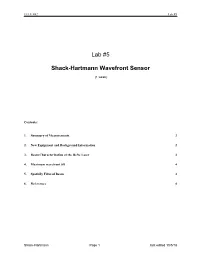 Lab #5 Shack-Hartmann Wavefront Sensor