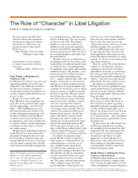 The Role of “Character” in Libel Litigation