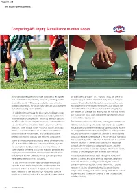 Comparing AFL Injury Surveillance to Other Codes