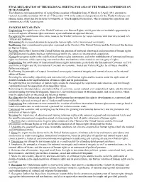 Final Declaration of the Regional Meeting for Asia of the World