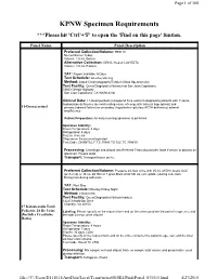 KPNW Specimen Requirements ***Please Hit 'Ctrl'+'F' to Open the 'Find on This Page' Funtion