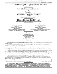 Hines Global REIT, Inc. (Exact Name of Registrant As Specified in Governing Instruments)