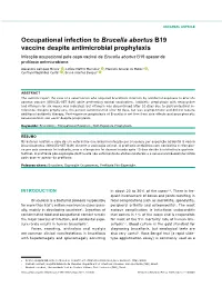 Occupational Infection to Brucella Abortus B19 Vaccine Despite Antimicrobial Prophylaxis
