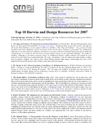 Top 10 Darwin and Design Resources for 2007