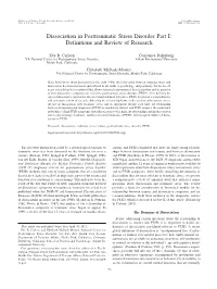 Dissociation in Posttraumatic Stress Disorder Part I: Definitions and Review of Research