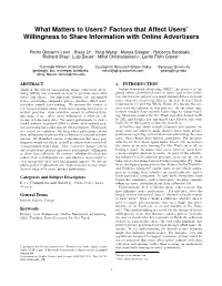 Factors That Affect Users' Willingness to Share Information with Online