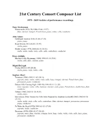 21St Century Consort Composer Performance List