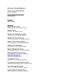 Churches in Greater Baltimore …