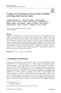 Concepts and Terminology for Sea Level: Mean, Variability and Change, Both Local and Global