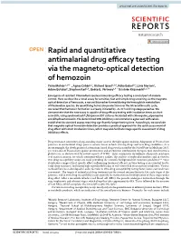 Rapid and Quantitative Antimalarial Drug Efficacy Testing Via the Magneto-Optical Detection of Hemozoin