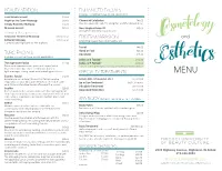 View Cosmetology and Esthetics Menu