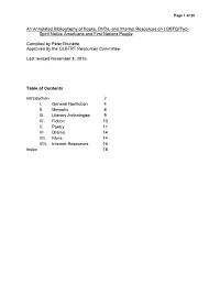 An Annotated Bibliography of Books, Dvds, and Internet Resources on LGBTQ/Two- Spirit Native Americans and First Nations People