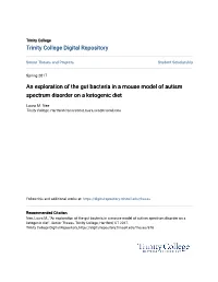 An Exploration of the Gut Bacteria in a Mouse Model of Autism Spectrum Disorder on a Ketogenic Diet