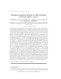 Optimal Transient Growth in Thin-Interface Internal Solitary Waves