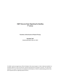 FSBPT Resource Paper Regarding Dry Needling 7Th Edition