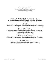Seismic Velocity Database for the New Madrid Seismic Zone and Its Vicinity