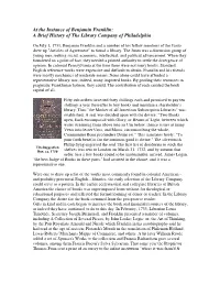 At the Instance of Benjamin Franklin: a Brief History of the Library Company of Philadelphia