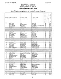BIRLA VIDYA NIKETAN Nursery Admission 2019-20 General Category (Open Seats) List of Registered Applicants for Draw of Lots with 60 Points