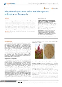 Nutritional Functional Value and Therapeutic Utilization of Amaranth