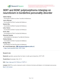 SERT and BDNF Polymorphisms Interplay on Neuroticism in Borderline Personality Disorder