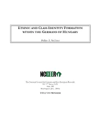 Ethnic and Class Identity Formation Within the Germans of Hungary