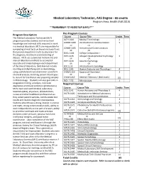 Medical Laboratory Technician 65 Credit AAS Program Guide