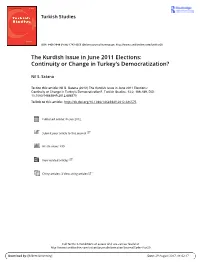 The Kurdish Issue in June 2011 Elections: Continuity Or Change in Turkey's Democratization?