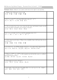 2018 Summer High School Program Placement Exam for Level B NAME