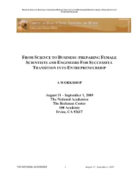 From Science to Business: Preparing Female Scientists and Engineers for Successful Transition Into Entrepreneurship ______