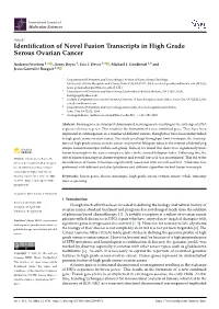 Identification of Novel Fusion Transcripts in High Grade Serous