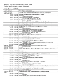 AAPOS – SPOSI Joint Meeting, Jaipur, India, Preliminary Program – Subject to Changes