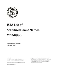 ISTA List of Stabilized Plant Names 7Th Edition