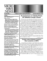 No Consensus on Cellular Phone RF Radiation Levels in Brain (Continued from P.1)