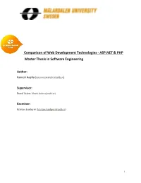ASP.NET & PHP Master Thesis in Software Engineering