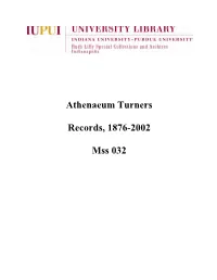 Athenaeum Turners Records, 1876-2002 Mss