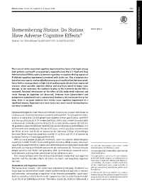 Do Statins Have Adverse Cognitive Effects?