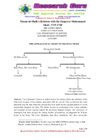Nizam-Ul-Mulk's Relation with the Emperor Muhammad Shah