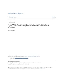 The Will As an Implied Unilateral Arbitration Contract, 68 Fla