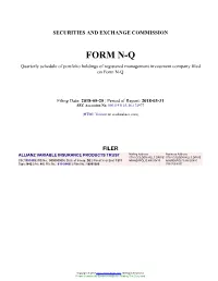 ALLIANZ VARIABLE INSURANCE PRODUCTS TRUST Form N-Q Filed 2018-05-25