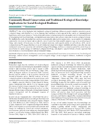 Community-Based Conservation and Traditional Ecological Knowledge: Implications for Social-Ecological Resilience