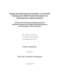 Design and Performance Evaluation of a Software Framework for Multi-Physics Simulations on Heterogeneous Supercomputers