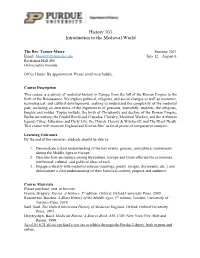 History 103 Introduction to the Medieval World