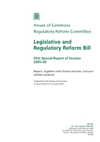 Legislative and Regulatory Reform Bill