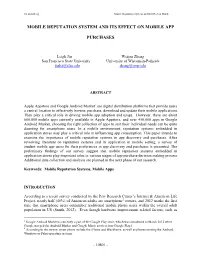 Mobile Reputation System and Its Effect on Mobile App
