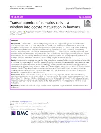 Transcriptomics of Cumulus Cells – a Window Into Oocyte Maturation in Humans Brandon A