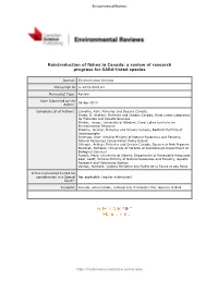 Reintroduction of Fishes in Canada: a Review of Research Progress for SARA-Listed Species