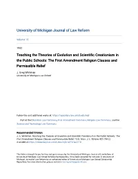Teaching the Theories of Evolution and Scientific Creationism in the Public Schools: the First Amendment Religion Clauses and Permissible Relief