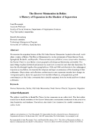 The Hoover Mennonites in Belize: a History of Expansion in the Shadow of Separation